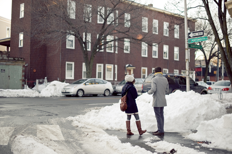 c & n crossing a snowy street