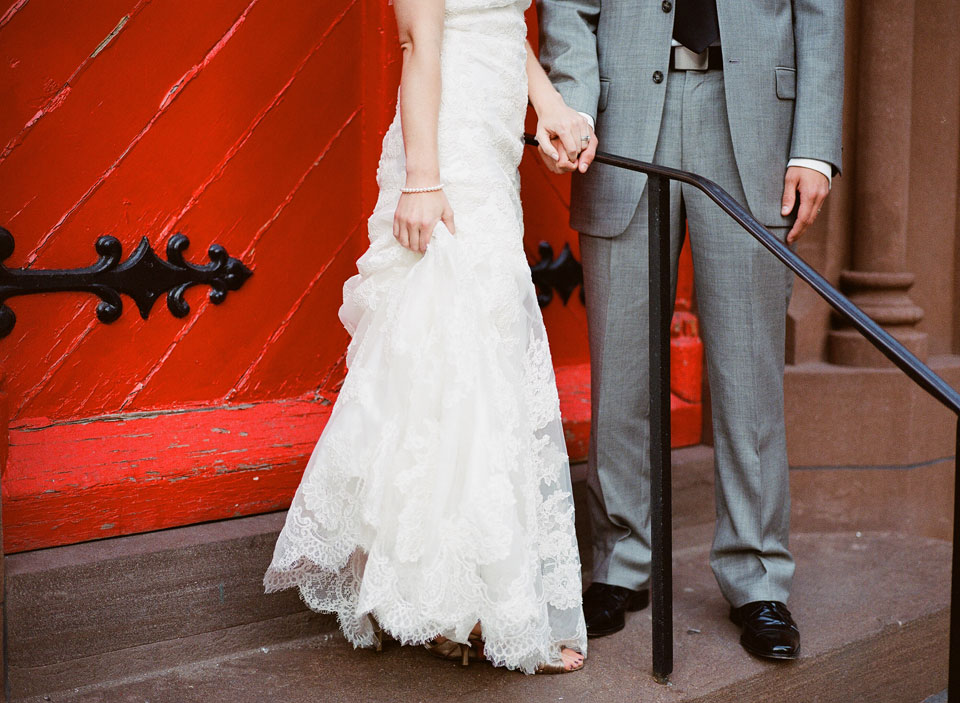 bride and groom outside Grace Restaurant