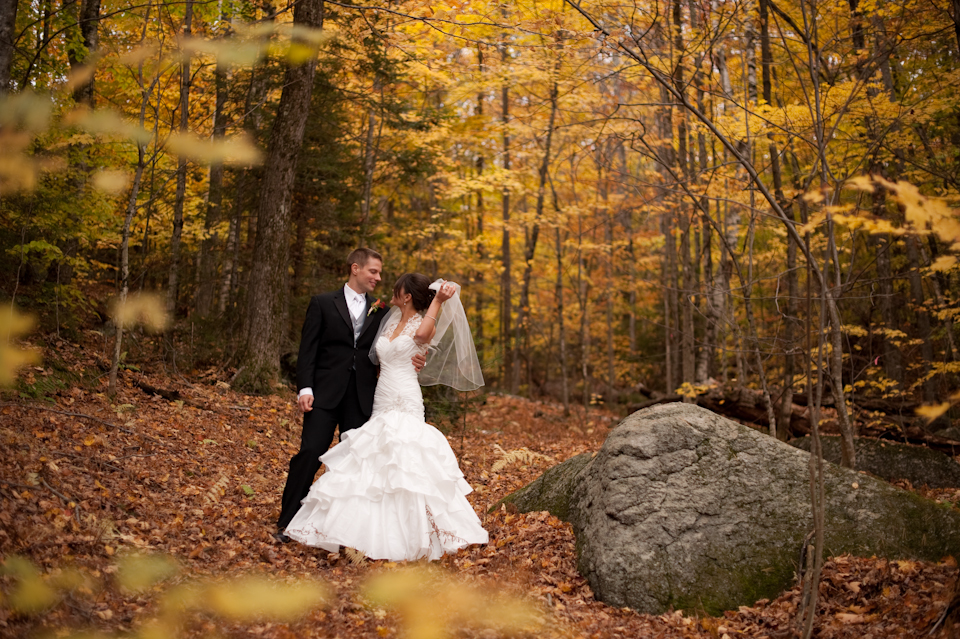 fall foliage bride and groom