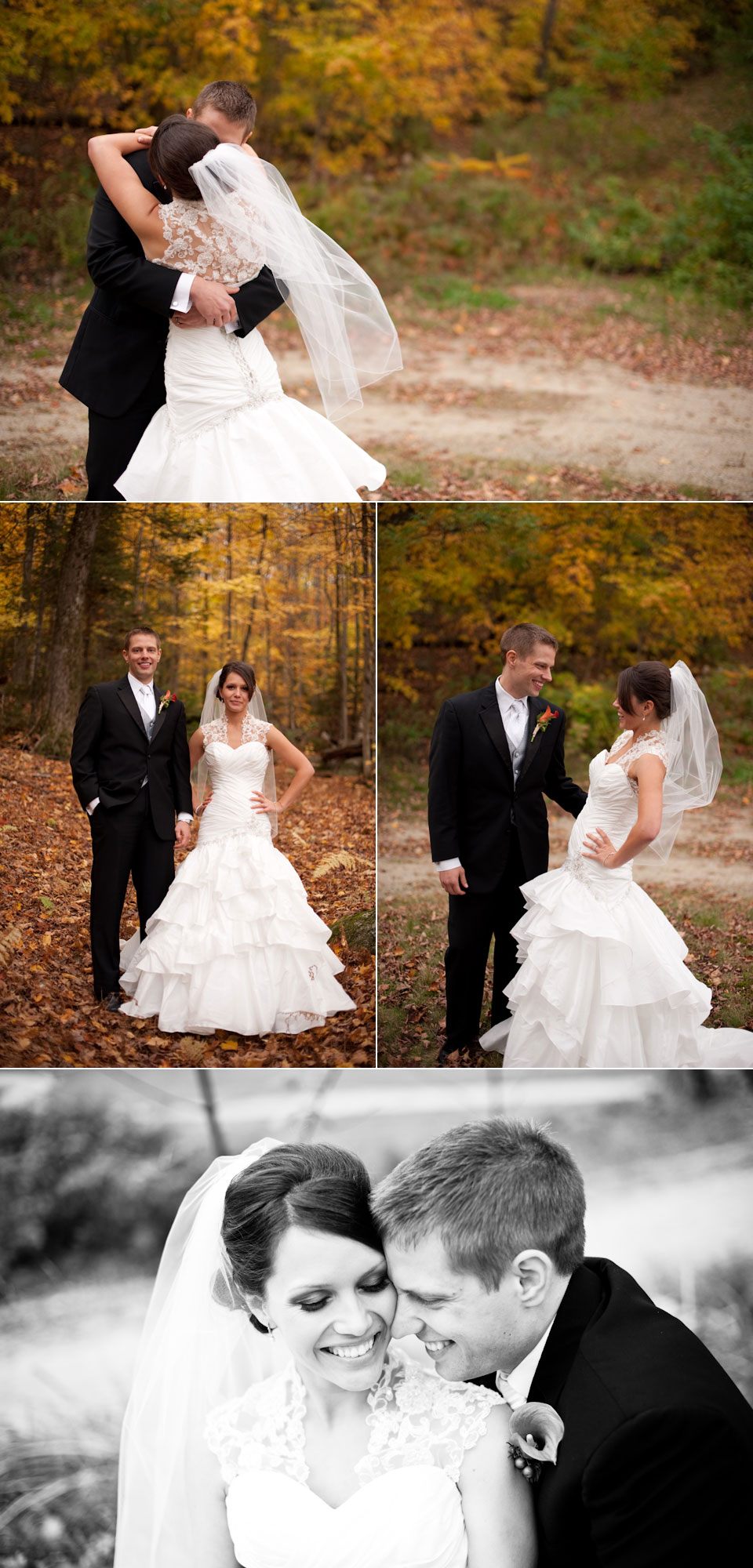 fall foliage bride and groom portraits