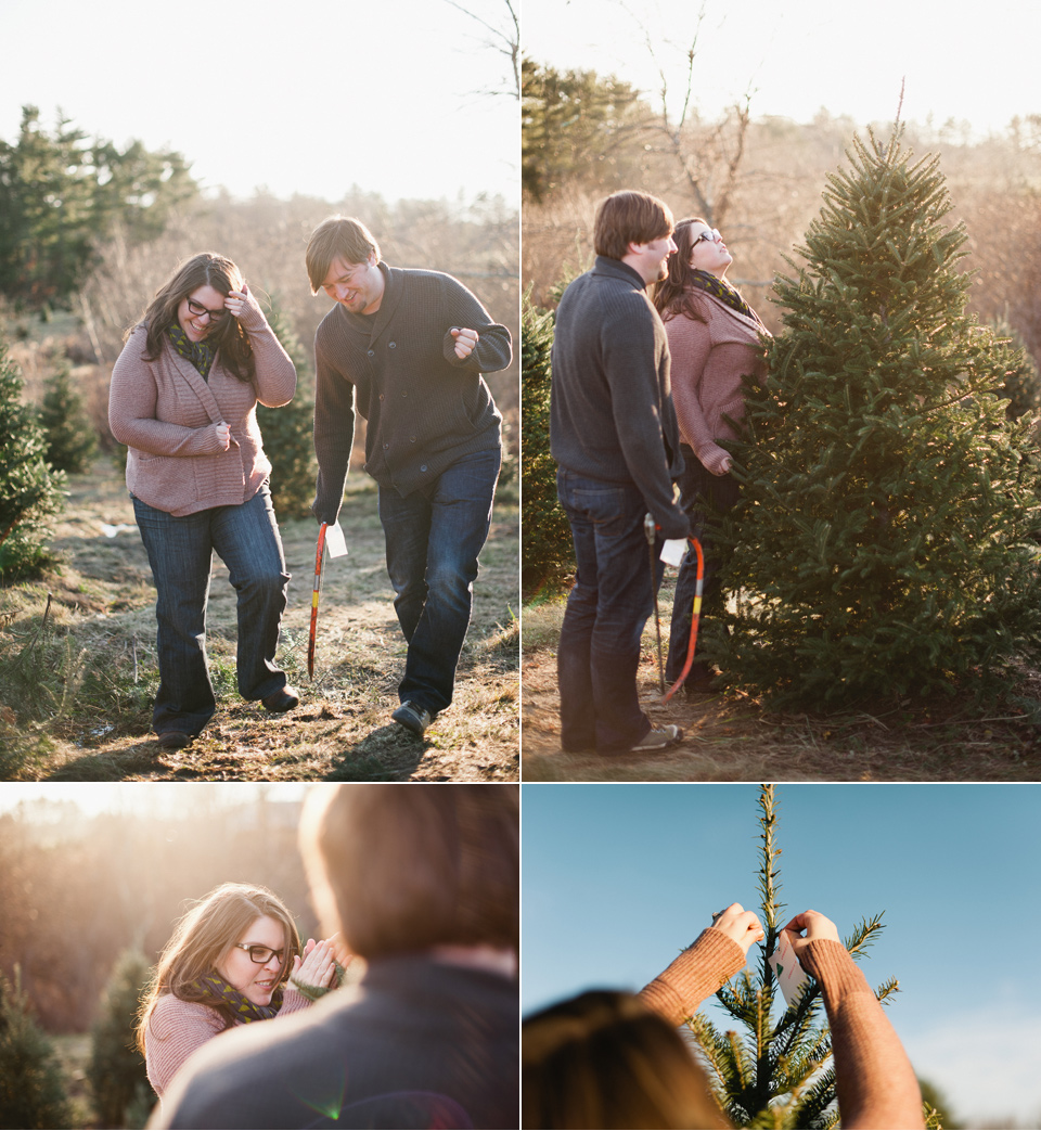 christmas tree cutting engagement shoot