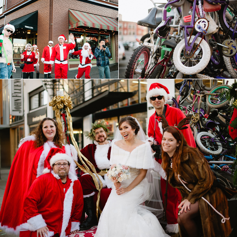 bride with santa parade downtown portland