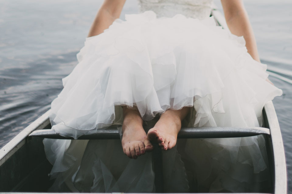 dirty bride feet in a canoe!